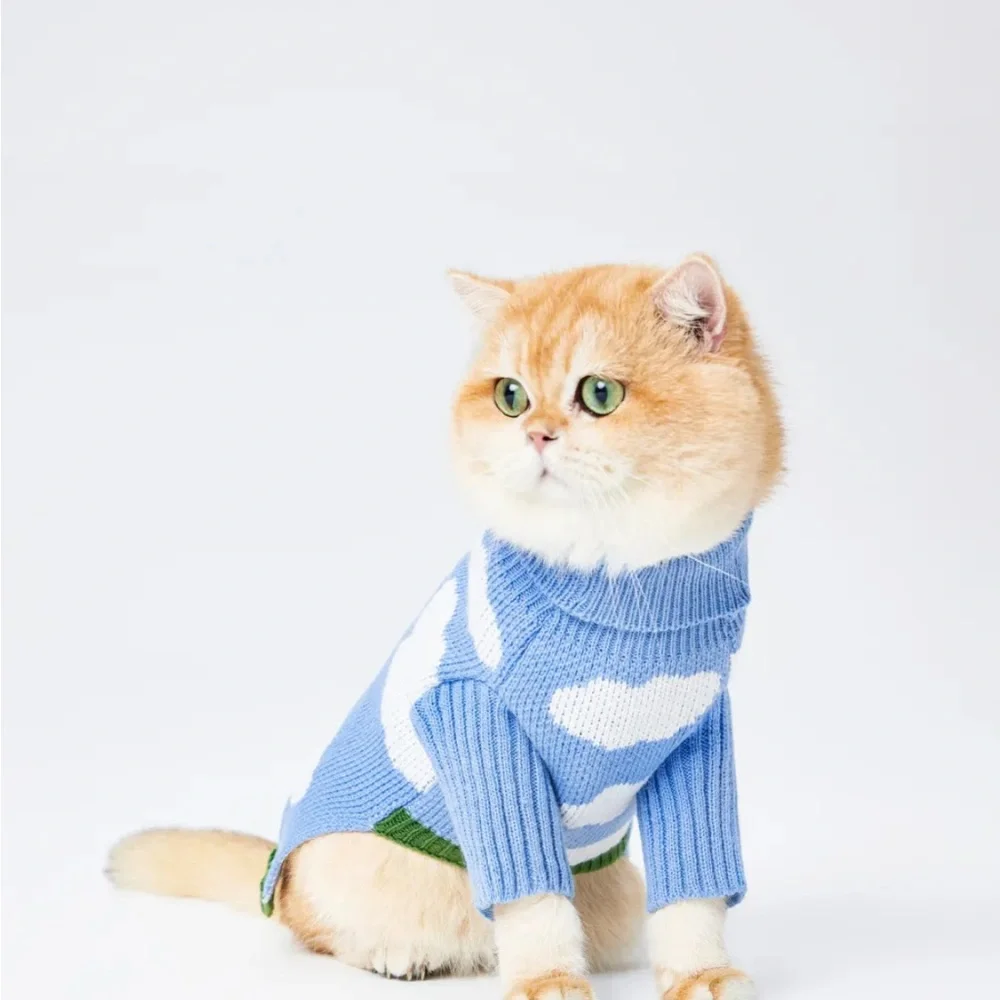 Cider Sky Blue and White Cat Sweater